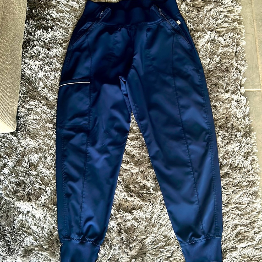 Jogger Scrub Pants for Women 4-Way Stretch CK110A, Navy, Medium Petite
